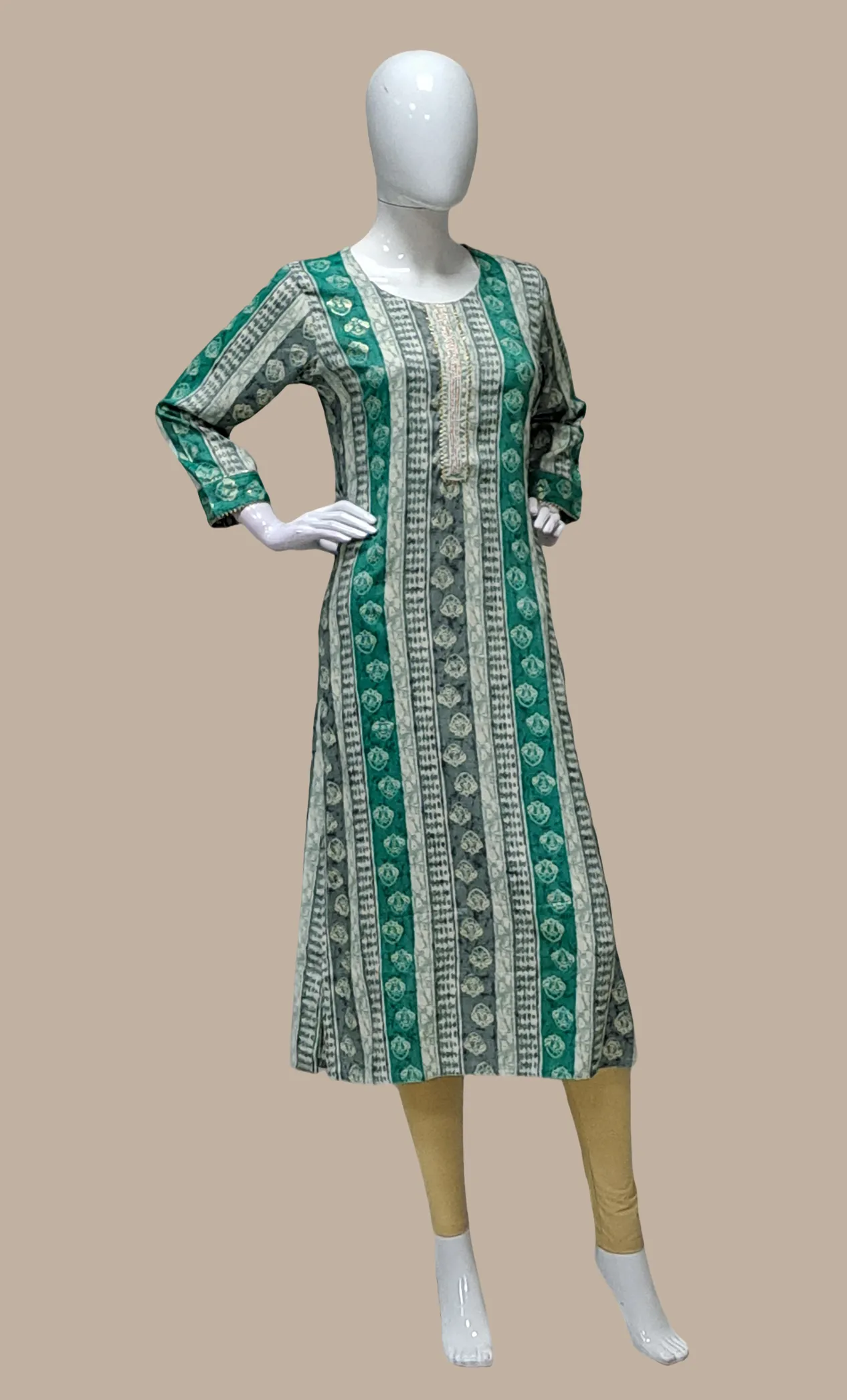 Sea Green Printed Kurti Top