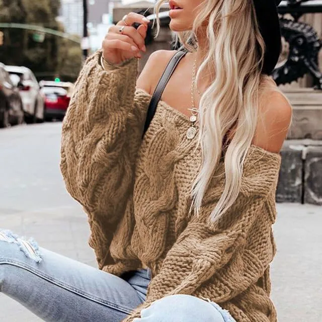 Sexy Off Shoulder Knit Pullover Sweater