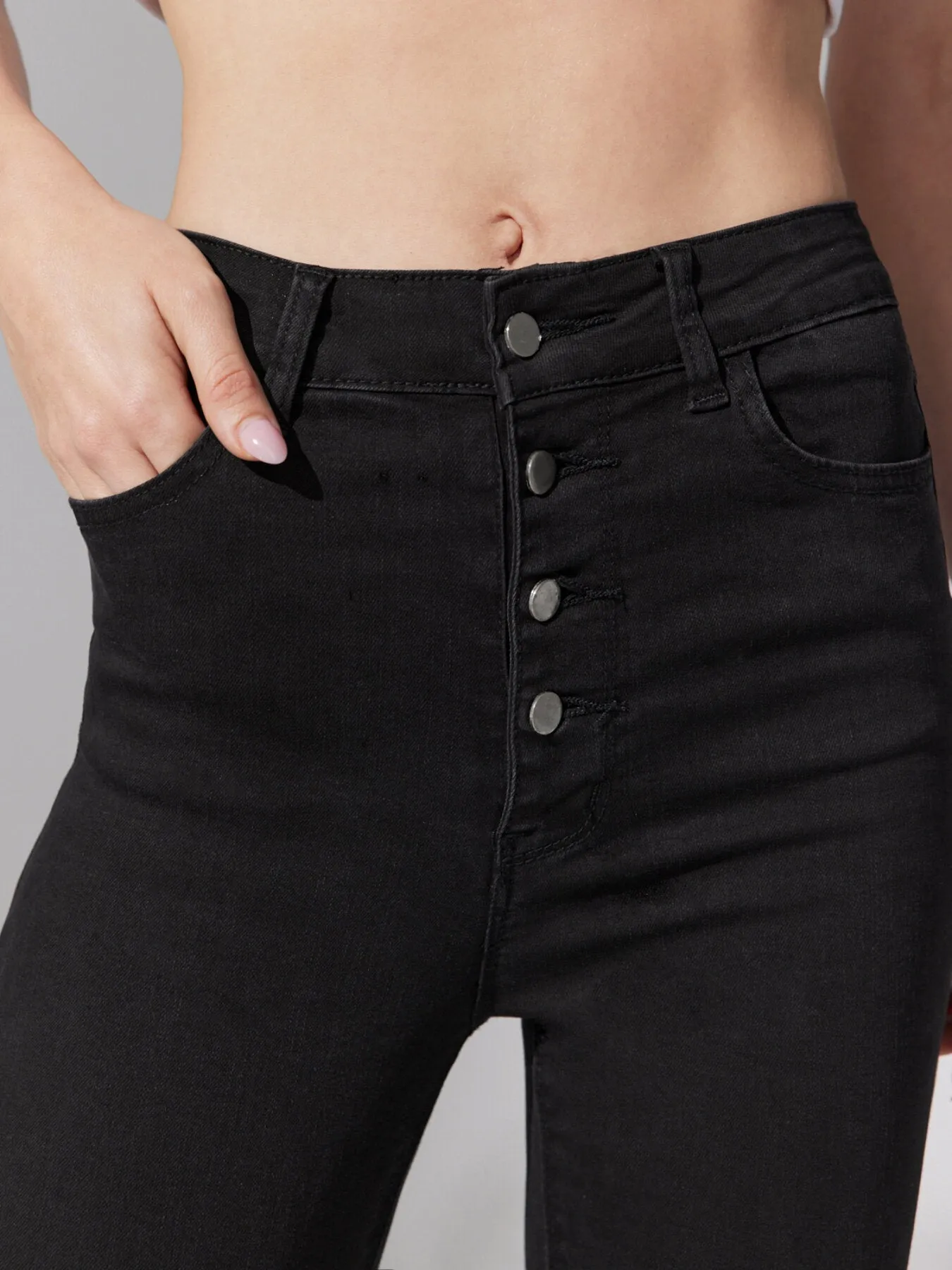 Skinny High Waist Button Front Denim Jeans