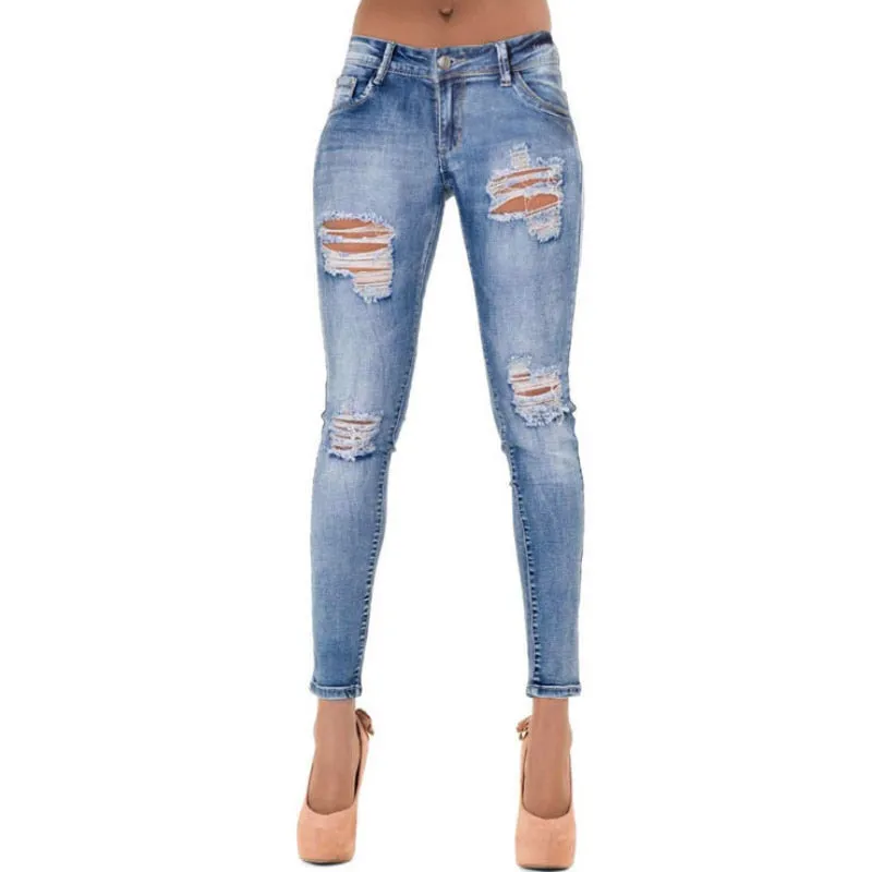 Skinny Low Rise Ripped Jeans for Women