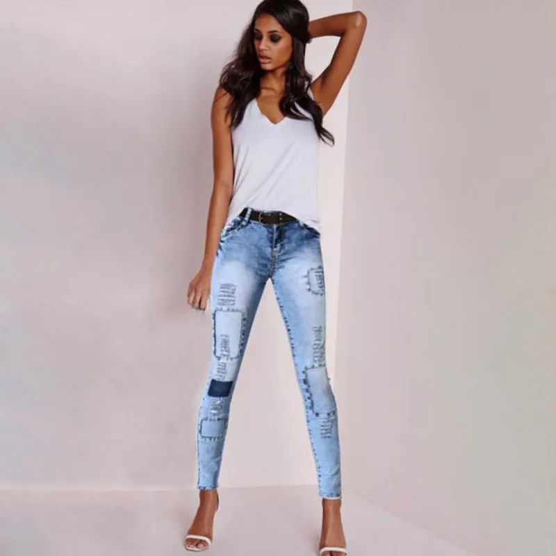 Skinny Low Rise Ripped Jeans for Women