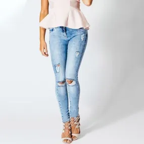 Skinny Low Rise Ripped Jeans for Women