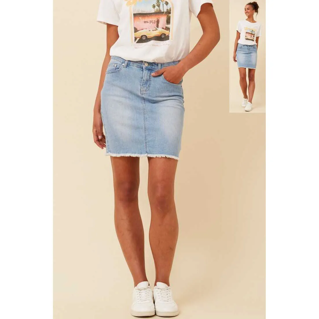 Skirt Denim Mini With frayed  Edge - Denim