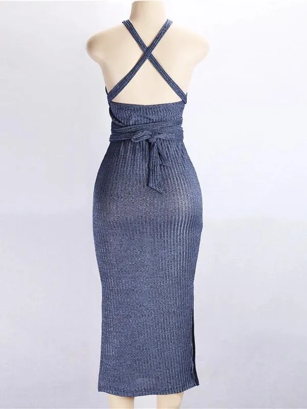 Solid Color Three Seasons Sexy Slim Extended Sleeveless Backless Long Dress