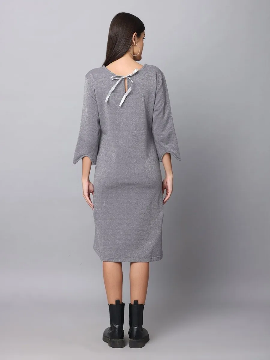 Sparkling Silver Maternity Sweater Dress With Nursing