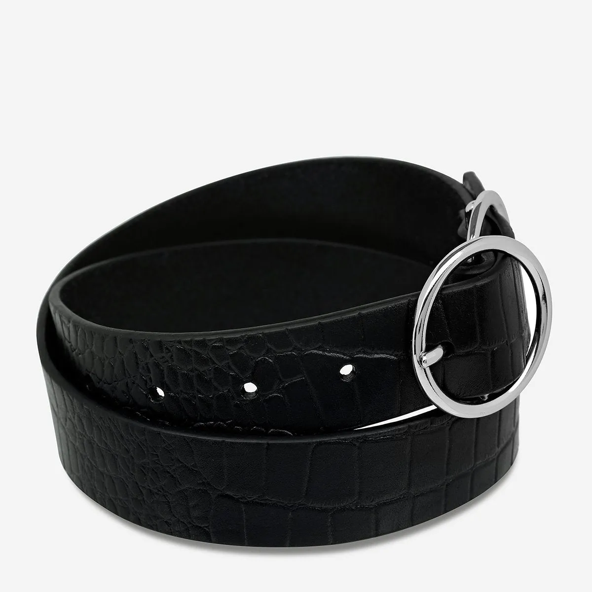 STATUS ANXIETY Womens Mislaid Leather Belt - Black Croc Silver Buckle