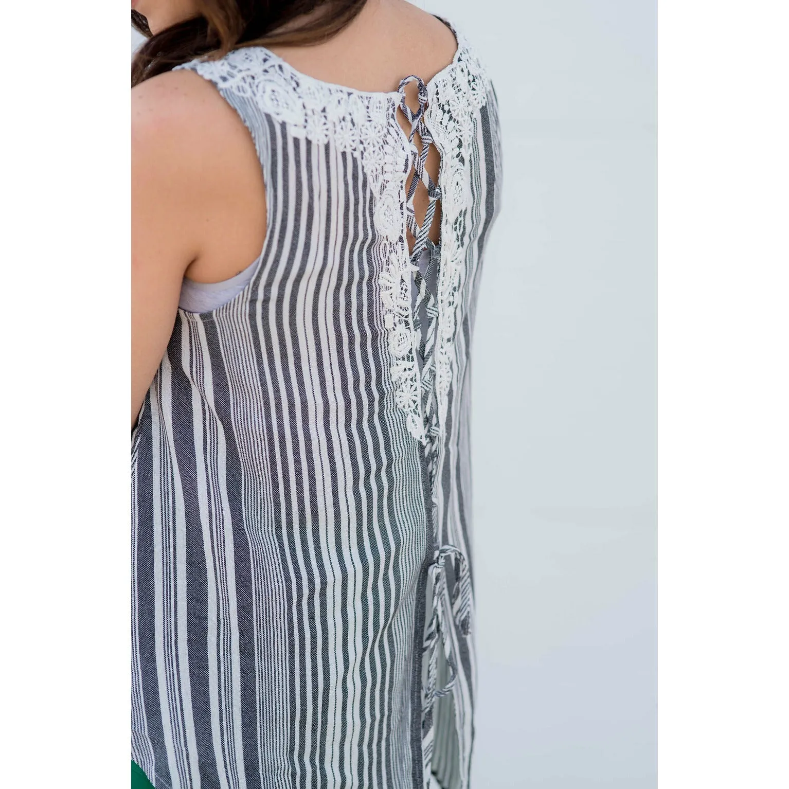 Striped Lace Top Tank