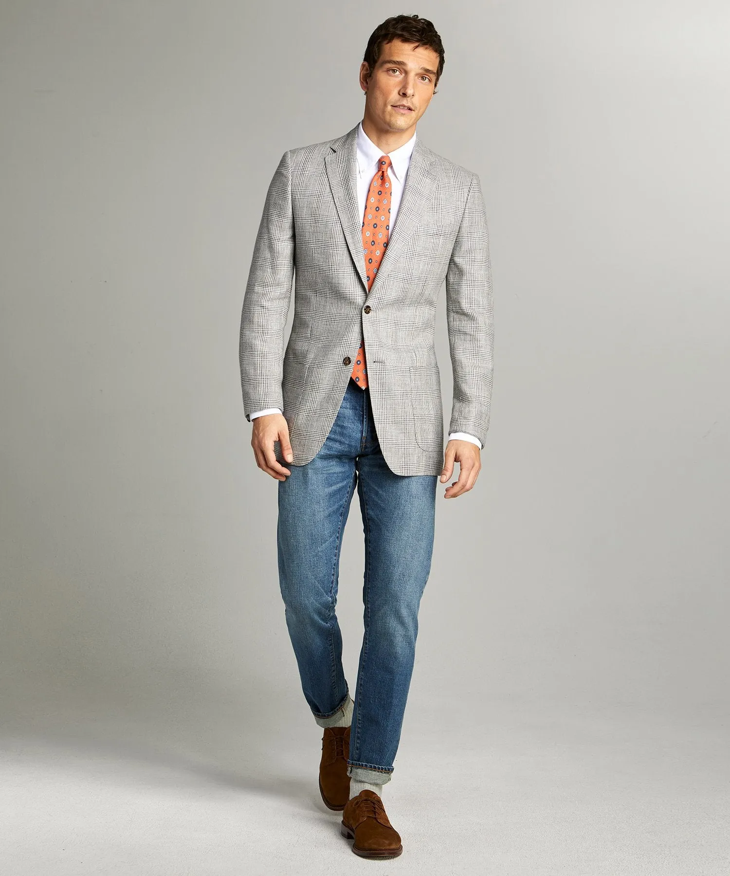 Sutton Linen Glenplaid Sportcoat in Grey