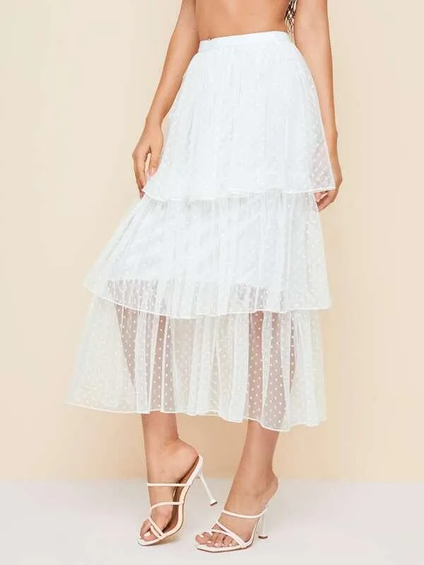 Swiss Dot Layered Ruffle Mesh Skirt