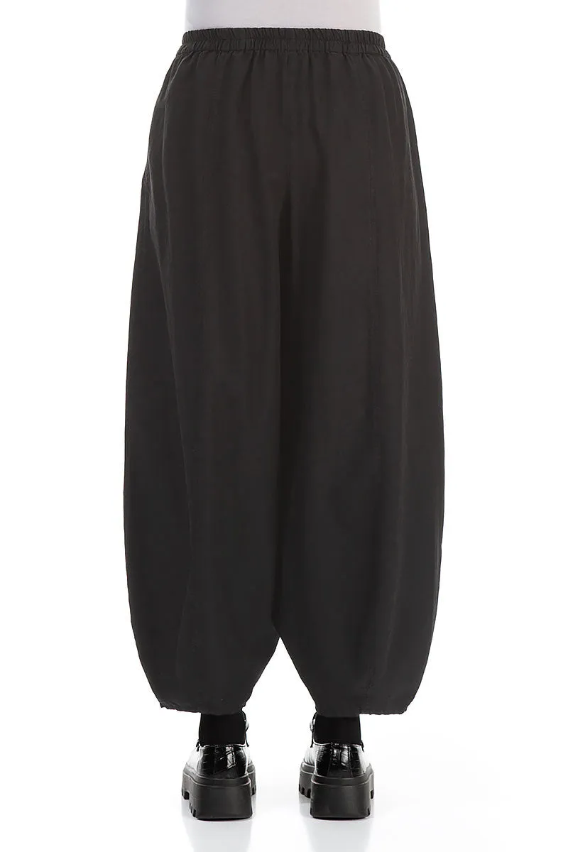 Taper Black Silk Cotton Trousers