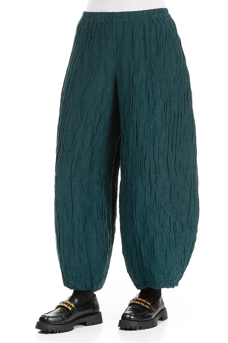 Taper Crinkled Emerald Silk Linen Trousers