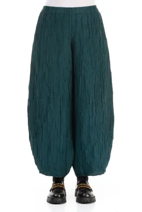 Taper Crinkled Emerald Silk Linen Trousers