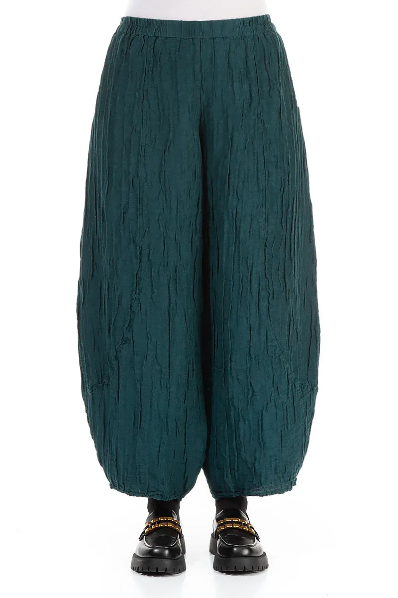 Taper Crinkled Emerald Silk Linen Trousers