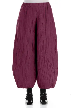 Taper Crinkled Magenta Silk Linen Trousers