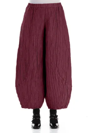 Taper Crinkled Merlot Silk Linen Trousers