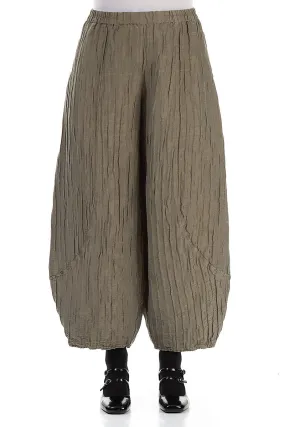 Taper Crinkled Silver Sage Silk Linen Trousers