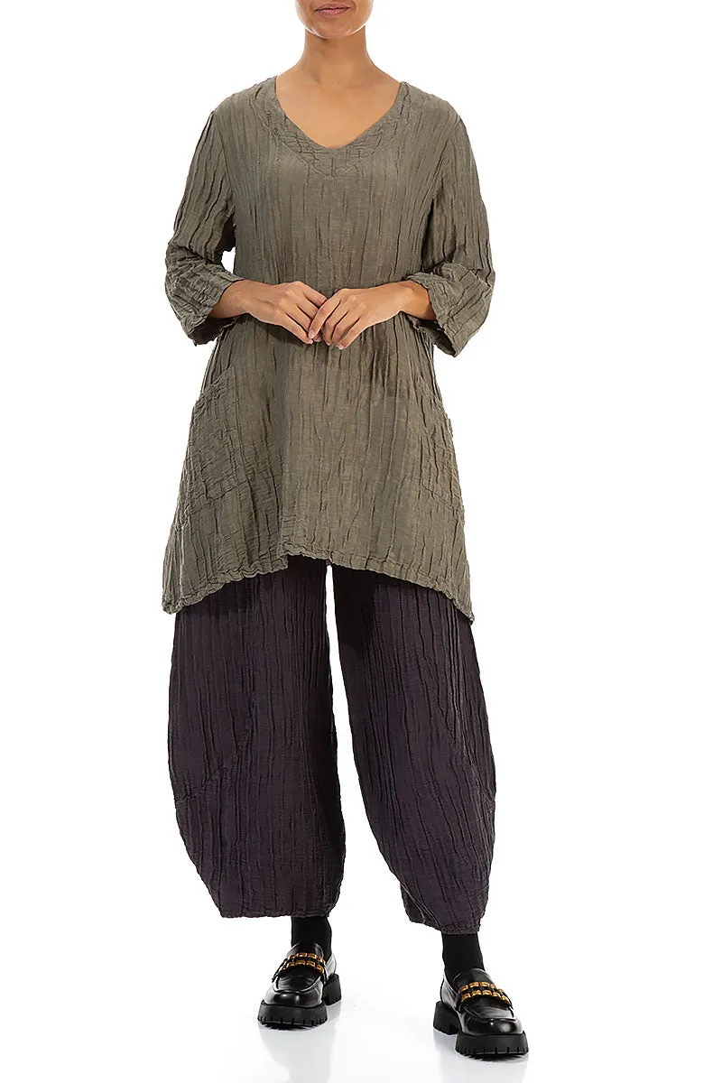 Taper Crinkled Vintage Violet Silk Linen Trousers