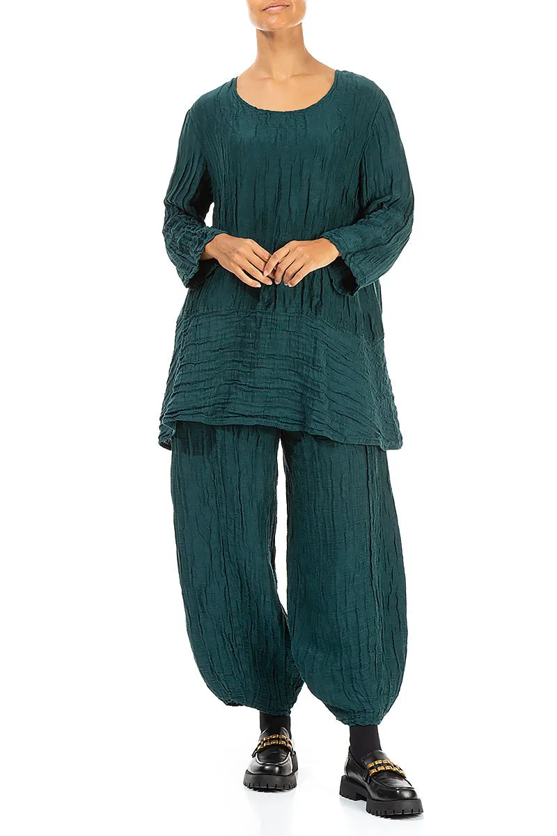 Taper Emerald Crinkled Silk Linen Trousers