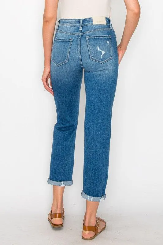 Tapered Leg Stone Wash High Rise Jeans