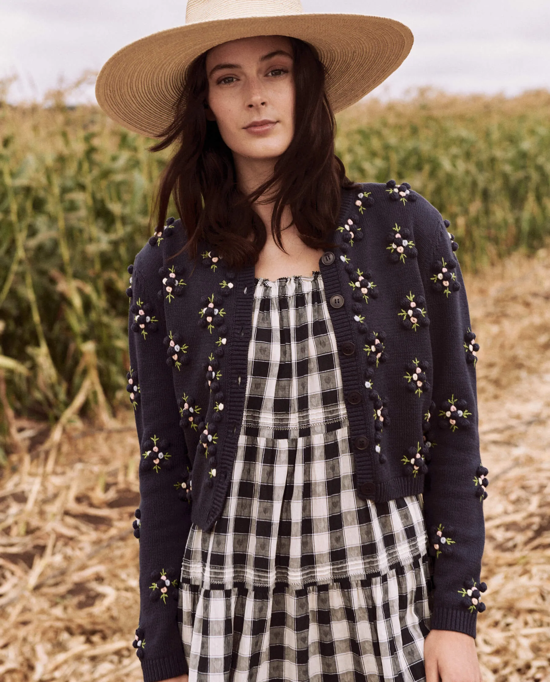 The Great - The Petal Bobble Cardigan in Navy Sky