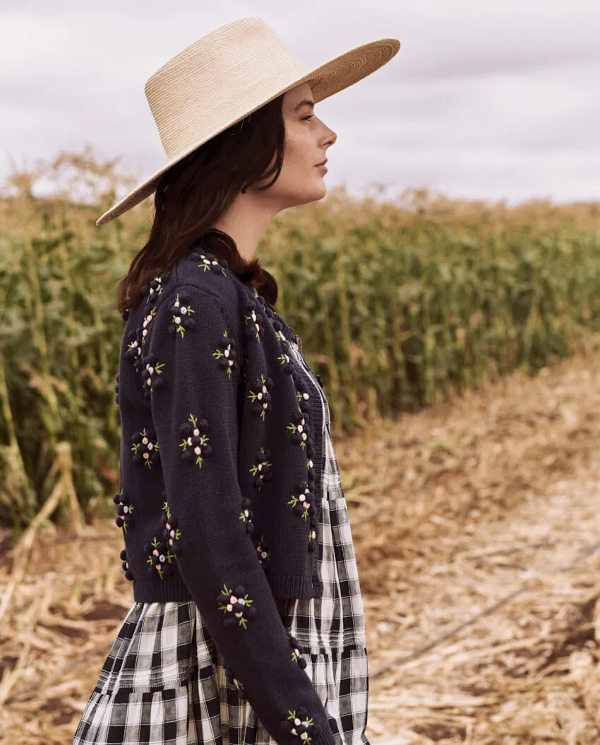 The Great - The Petal Bobble Cardigan in Navy Sky