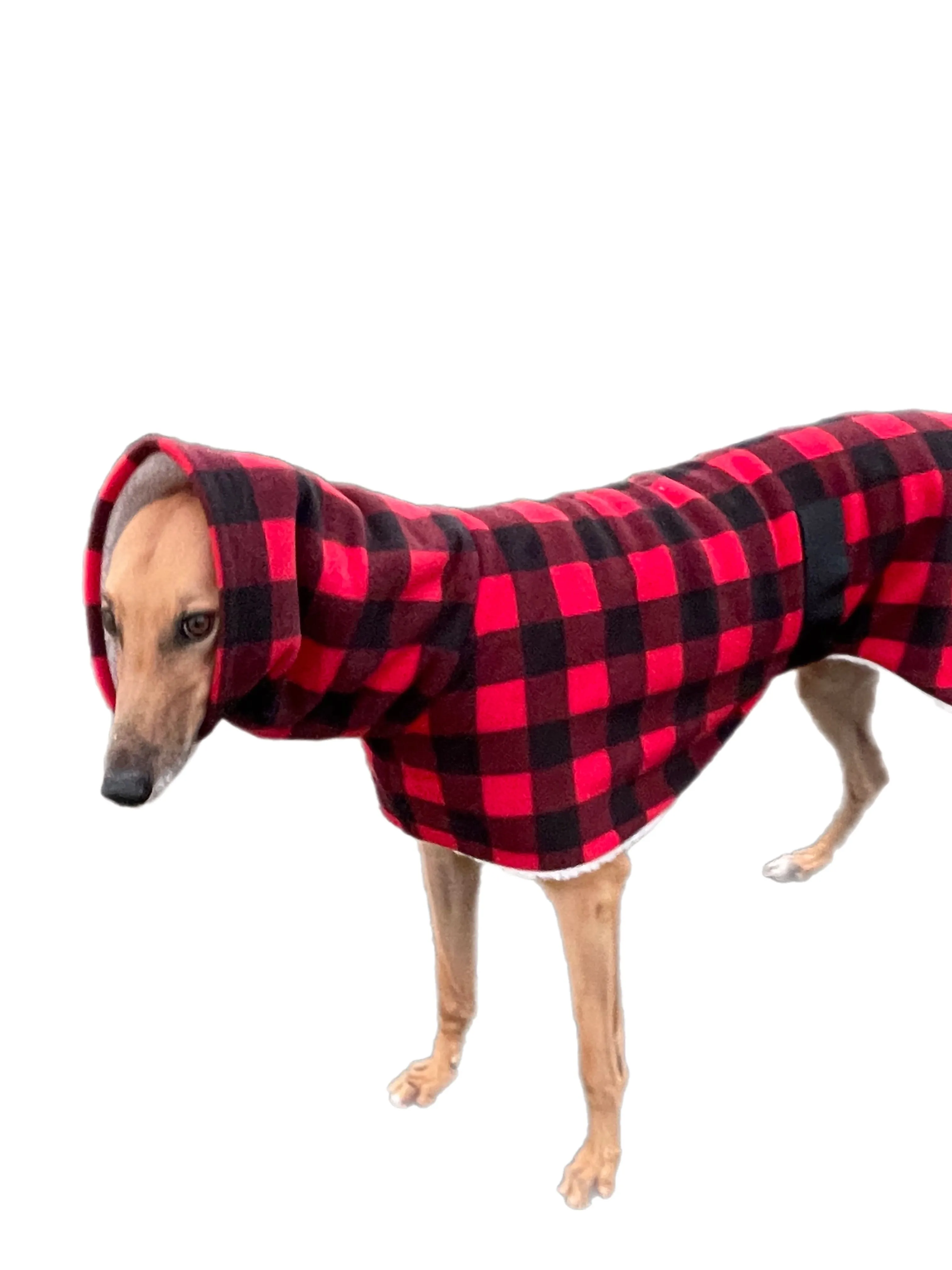 The red Lumberjack Greyhound coat in deluxe style rug red black tartan check  polar fleece washable extra wide neck