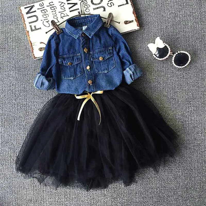 Toddler Kids Baby Girls Outfits denim shirt tutu skirt set,2-7y girls Clothes Set,children outwear autumn winter