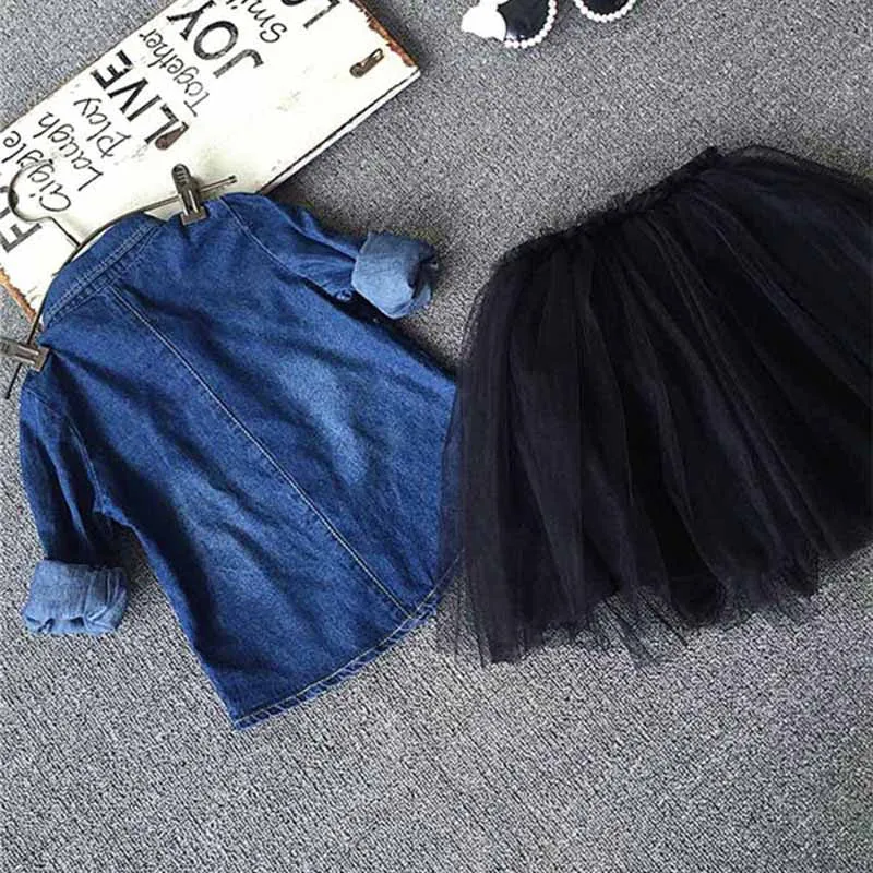 Toddler Kids Baby Girls Outfits denim shirt tutu skirt set,2-7y girls Clothes Set,children outwear autumn winter