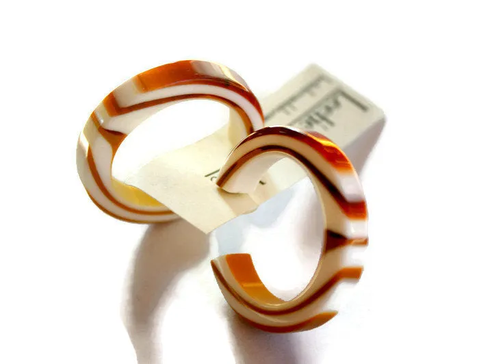 Tortoise Brown & White Striped & Marbled Hoop Earrings