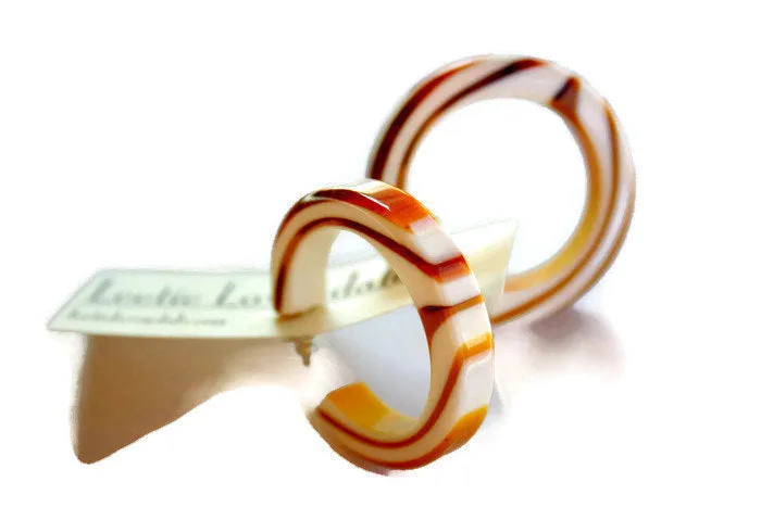 Tortoise Brown & White Striped & Marbled Hoop Earrings