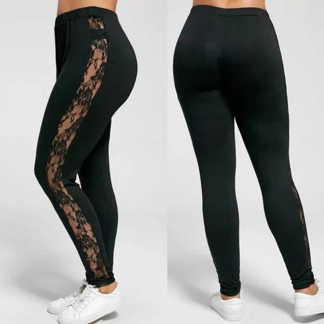 Trendy Plus Size Lace High Waist Fitness Leggings