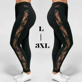 Trendy Plus Size Lace High Waist Fitness Leggings