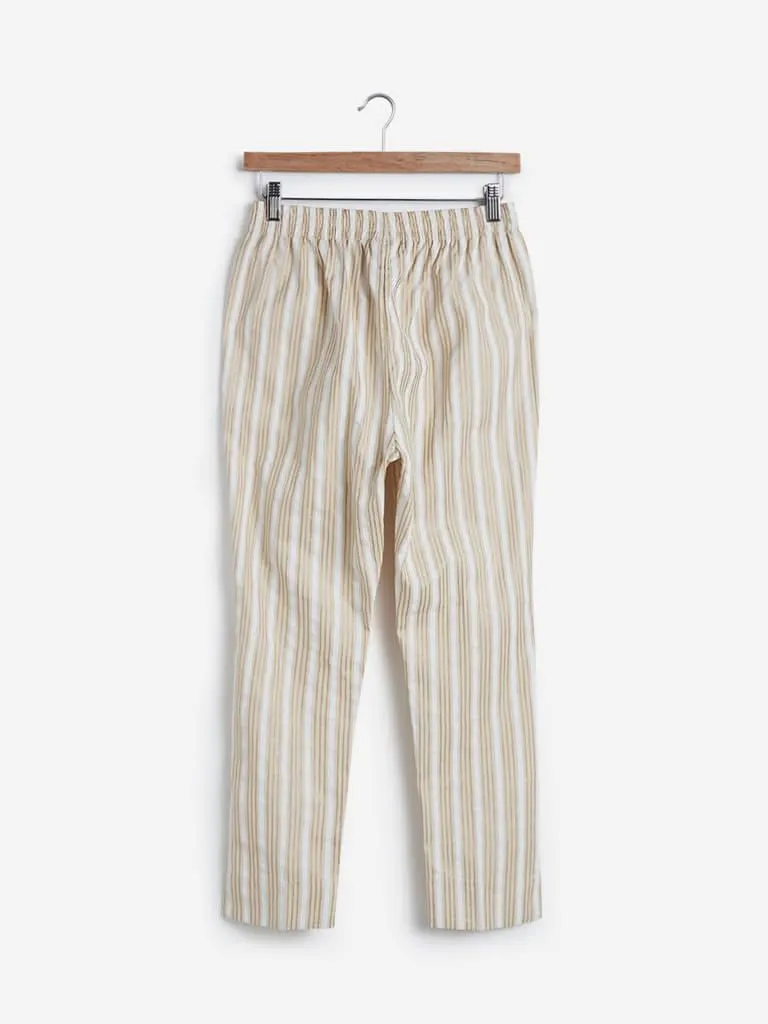 Utsa Off White Striped Cropped Ethnic Pants