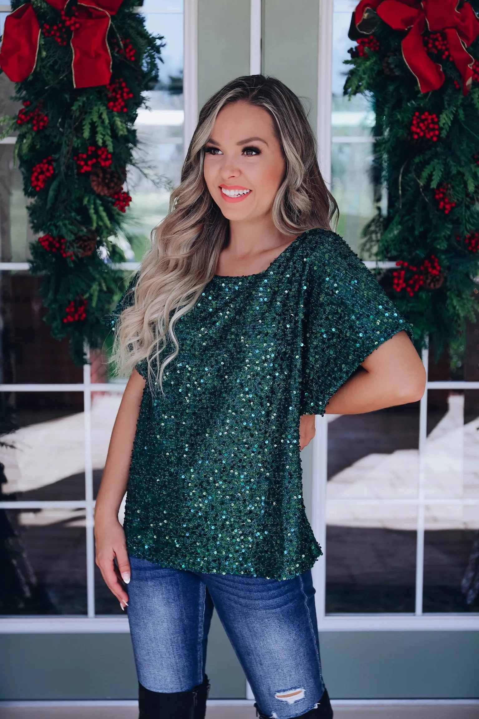 Venus Sequin Top - Green