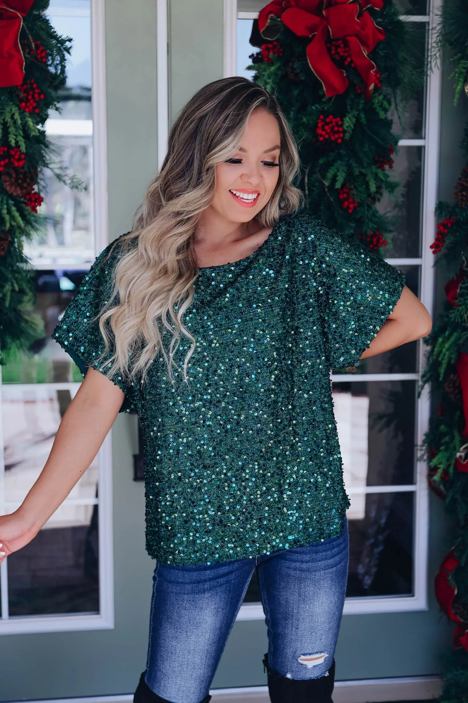 Venus Sequin Top - Green