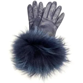 Veronique Massive Long - Women's Silk Lined Leather Gloves With Fox Fur Cuff