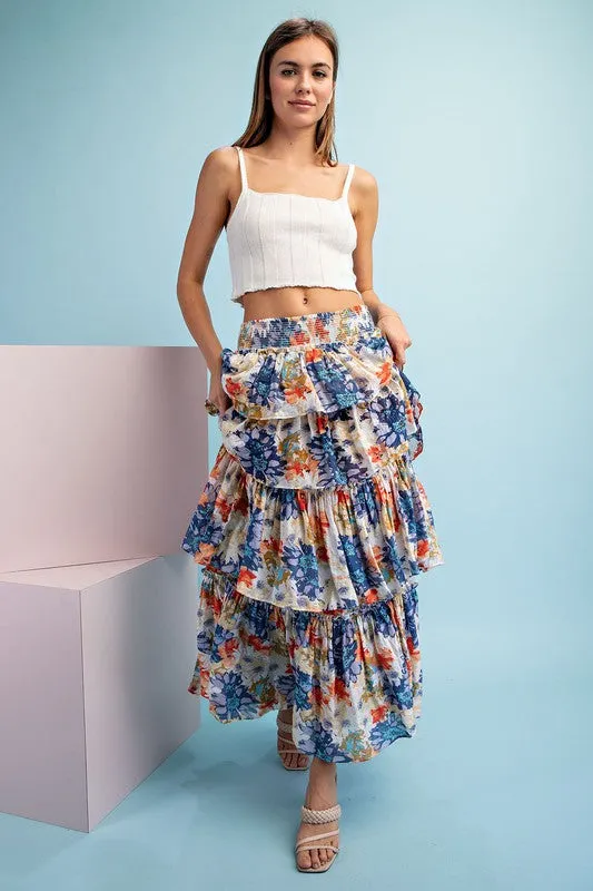 Violet Floral Tiered Maxi Skirt