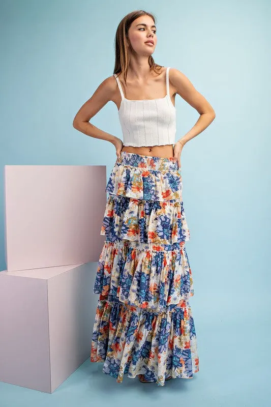 Violet Floral Tiered Maxi Skirt