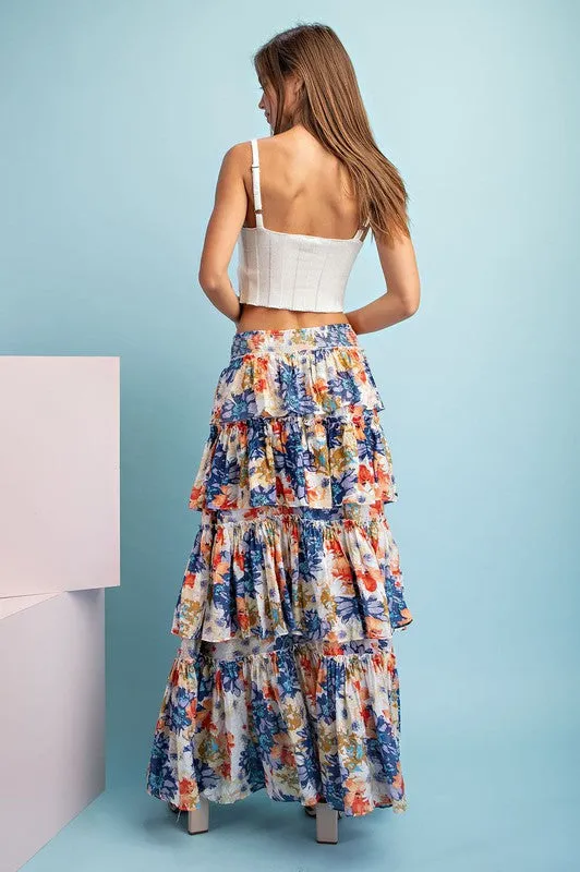 Violet Floral Tiered Maxi Skirt