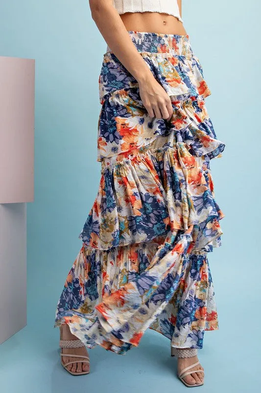 Violet Floral Tiered Maxi Skirt