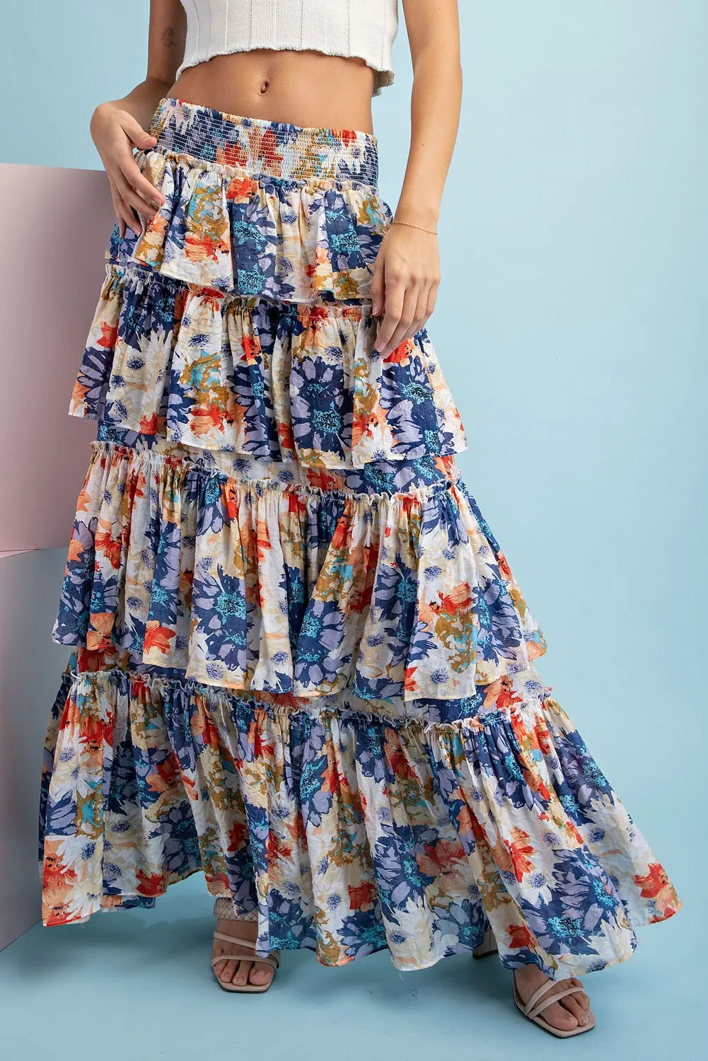 Violet Floral Tiered Maxi Skirt