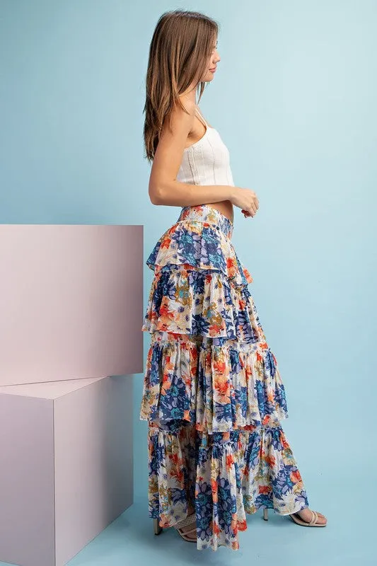 Violet Floral Tiered Maxi Skirt