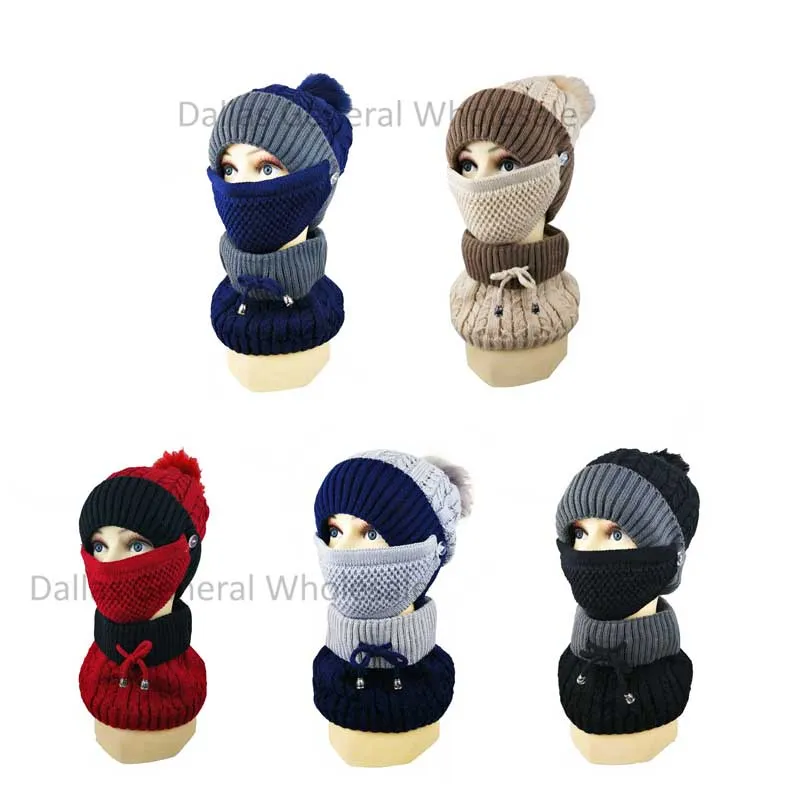 Women Fur Lining Beanie w/ Scarf & Mask Set Wholesale