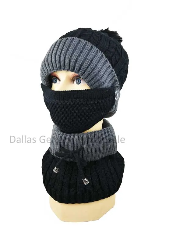 Women Fur Lining Beanie w/ Scarf & Mask Set Wholesale