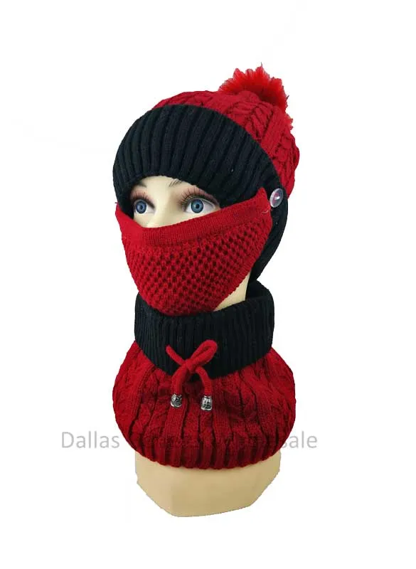 Women Fur Lining Beanie w/ Scarf & Mask Set Wholesale