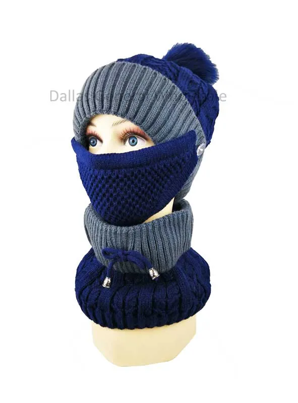 Women Fur Lining Beanie w/ Scarf & Mask Set Wholesale