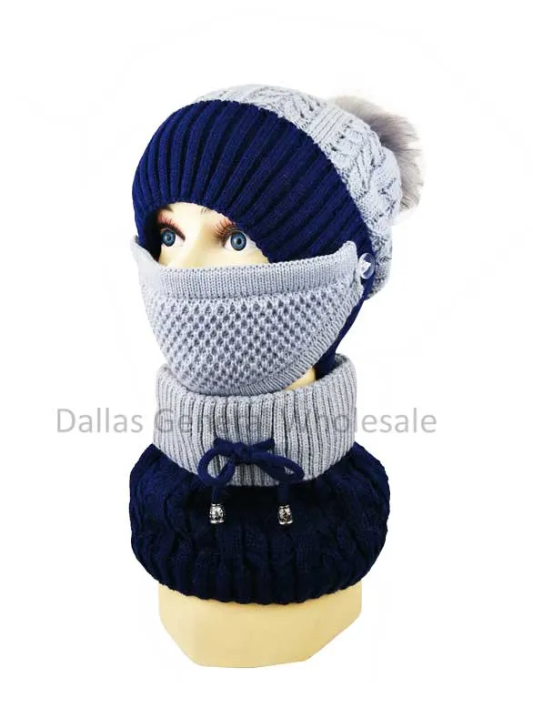 Women Fur Lining Beanie w/ Scarf & Mask Set Wholesale