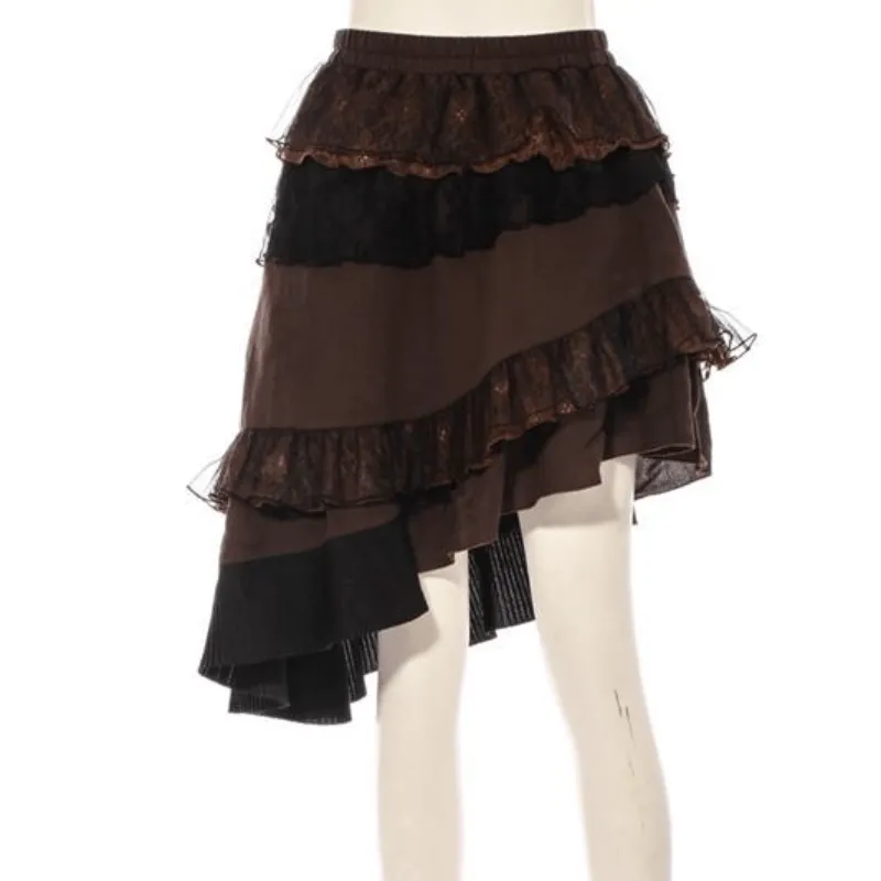 Women's Assymmetrical Net and Lace Frilled Steampunk Skirt