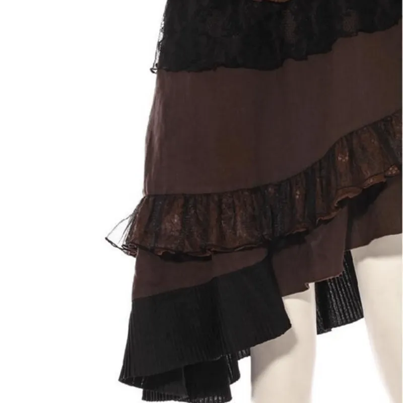 Women's Assymmetrical Net and Lace Frilled Steampunk Skirt