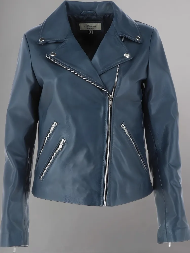 Women's Casual Stylish Biker Light Brown Leather Jacket